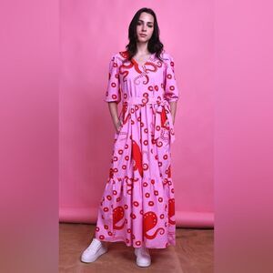 Maude vivante Pink Octopus MOLLY Maxi Dress Size S NWT wedding, Wine Tasting 👗